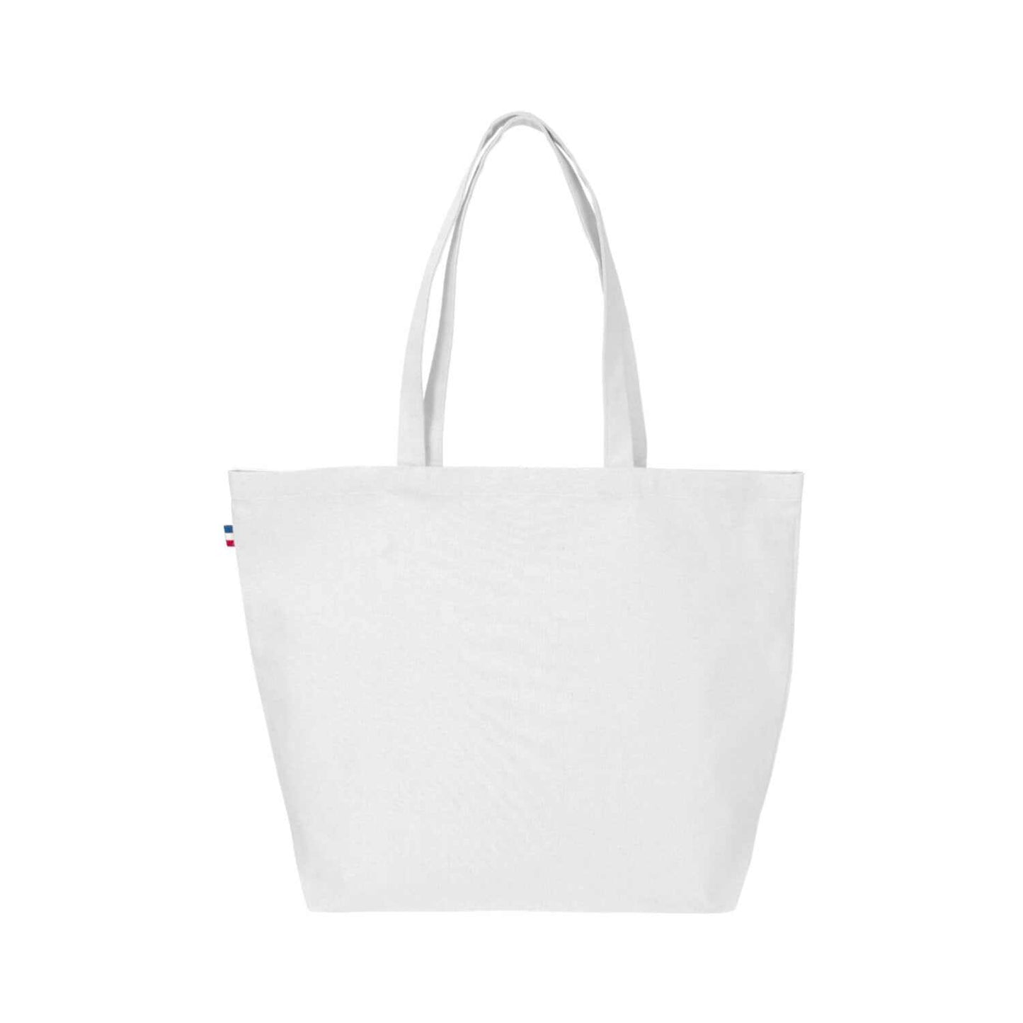 Sac de plage en coton recyclé certifié GRS, format 50x38 cm avec soufflet, couleur naturelle, fabriqué en France, design sobre et élégant