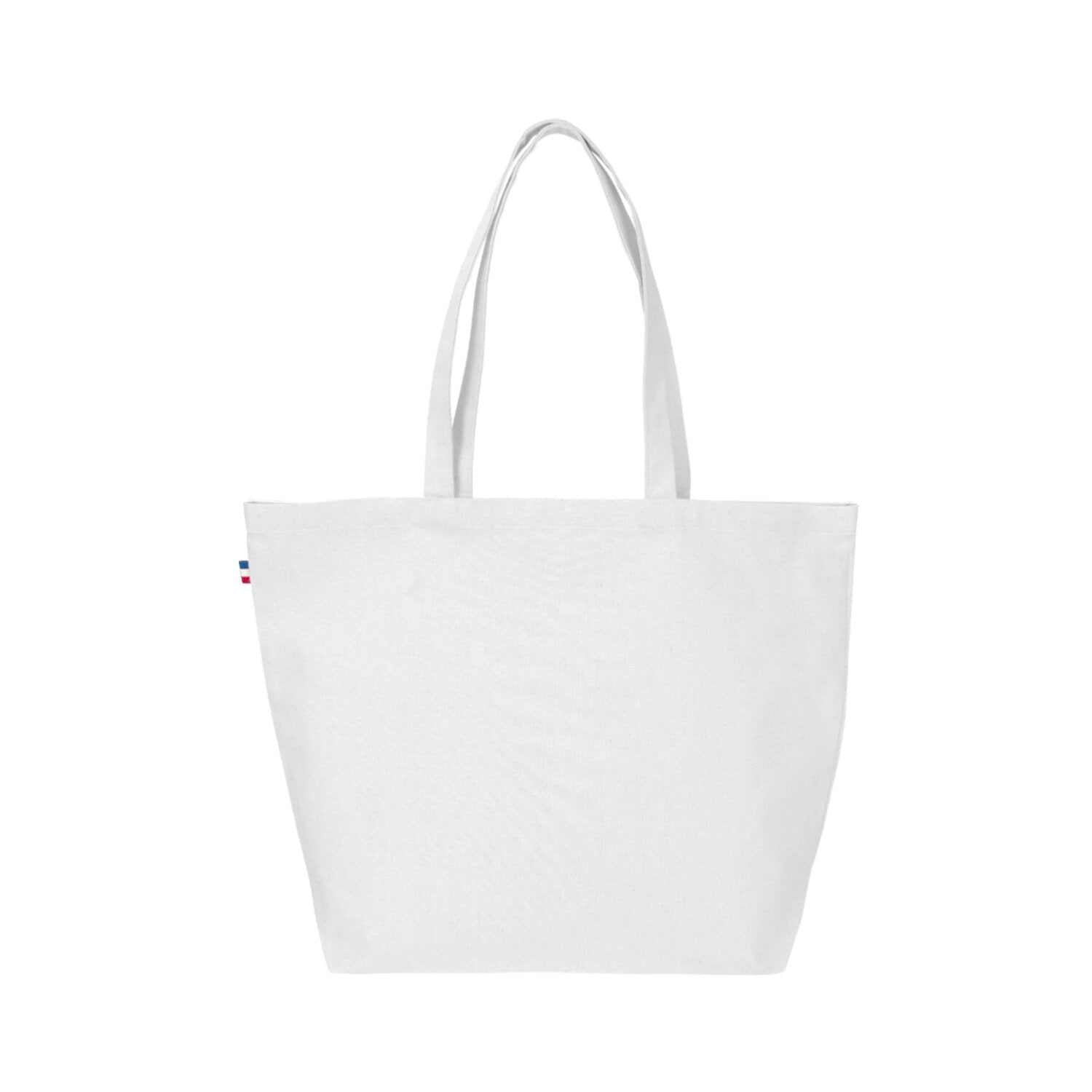 Sac de plage en coton recyclé certifié GRS, format 50x38 cm avec soufflet, couleur naturelle, fabriqué en France, design sobre et élégant

