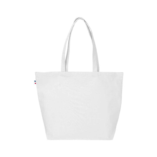 Sac de plage en coton recyclé certifié GRS, format 50x38 cm avec soufflet, couleur naturelle, fabriqué en France, design sobre et élégant

